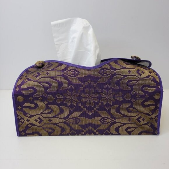 Unique Home decor Accents Purple and Gold Songket Tissue Box Holder - Picture 3 of 10